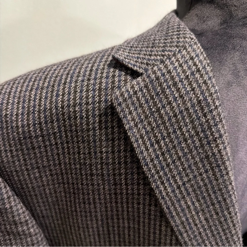 100% Wool Chaps Herringbone Checker Brown Suede Elbow Patches Blazer Jacket 46R